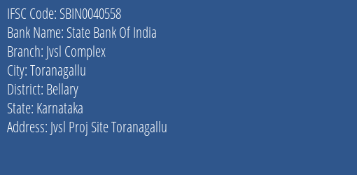 State Bank Of India Jvsl Complex Branch Bellary IFSC Code SBIN0040558