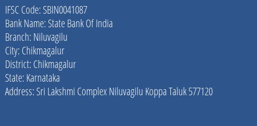 State Bank Of India Niluvagilu Branch Chikmagalur IFSC Code SBIN0041087
