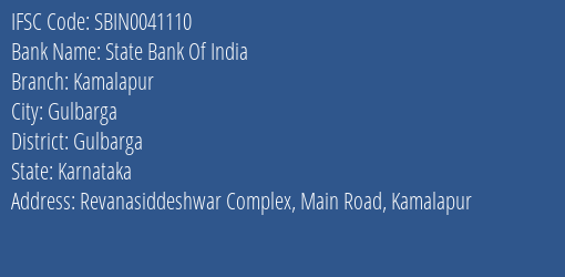 State Bank Of India Kamalapur Branch Gulbarga IFSC Code SBIN0041110