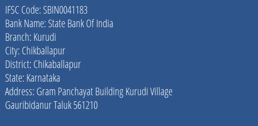 State Bank Of India Kurudi Branch Chikaballapur IFSC Code SBIN0041183