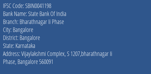 State Bank Of India Bharathnagar Ii Phase Branch Bangalore IFSC Code SBIN0041198