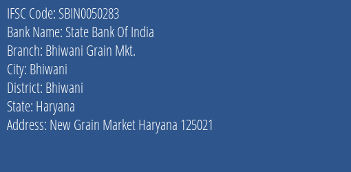 State Bank Of India Bhiwani Grain Mkt. Branch IFSC Code