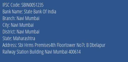 State Bank Of India Navi Mumbai Branch, Branch Code 051235 & IFSC Code SBIN0051235