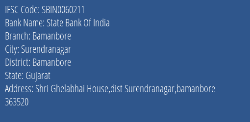 State Bank Of India Bamanbore Branch Bamanbore IFSC Code SBIN0060211