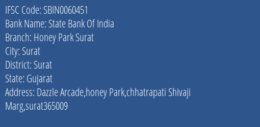 State Bank Of India Honey Park Surat Branch IFSC Code