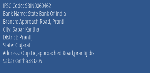 State Bank Of India Approach Road Prantij Branch, Branch Code 060462 & IFSC Code SBIN0060462