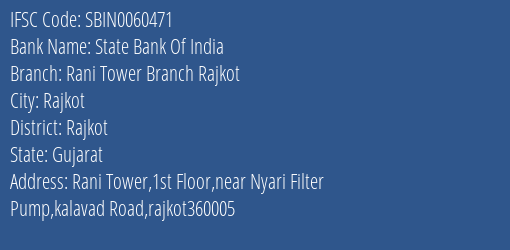 State Bank Of India Rani Tower Branch, Rajkot Branch IFSC Code