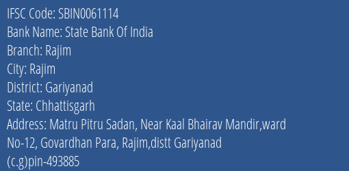 State Bank Of India Rajim Branch Gariyanad IFSC Code SBIN0061114