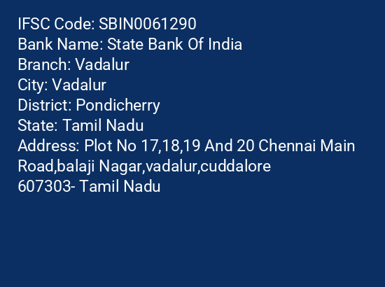 State Bank Of India Vadalur Branch locator, Branch Code 061290 & IFSC ...