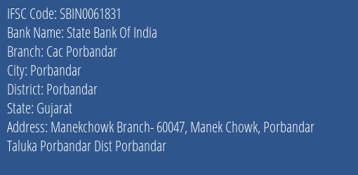 State Bank Of India Cac Porbandar Branch IFSC Code