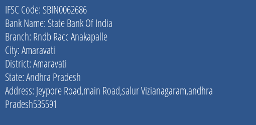 State Bank Of India Rndb Racc Anakapalle Branch Amaravati IFSC Code SBIN0062686