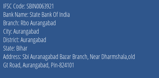 State Bank Of India Rbo Aurangabad Branch Aurangabad IFSC Code SBIN0063921