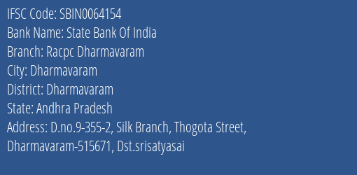State Bank Of India Racpc Dharmavaram Branch IFSC Code