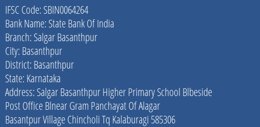 State Bank Of India Salgar Basanthpur Branch Basanthpur IFSC Code SBIN0064264