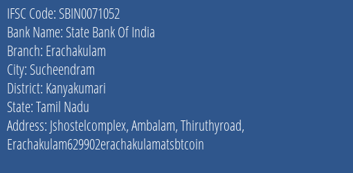 State Bank Of India Erachakulam Branch, Branch Code 071052 & IFSC Code Sbin0071052