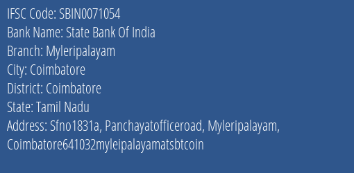 State Bank Of India Myleripalayam Branch Coimbatore IFSC Code SBIN0071054