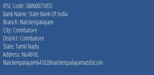 State Bank Of India Naickenpalayam Branch Coimbatore IFSC Code SBIN0071055