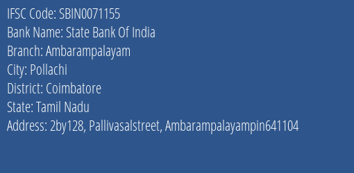 State Bank Of India Ambarampalayam Branch Coimbatore IFSC Code SBIN0071155