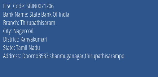 State Bank Of India Thirupathisaram Branch Kanyakumari IFSC Code SBIN0071206