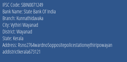 State Bank Of India Kunnathidavaka Branch Wayanad IFSC Code SBIN0071249