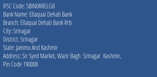 Ellaquai Dehati Bank Lower Roop Nagar (edl) Branch Jammu IFSC Code SBIN0RRELGB