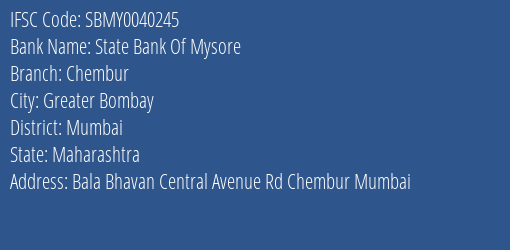 State Bank Of Mysore Chembur Branch IFSC Code