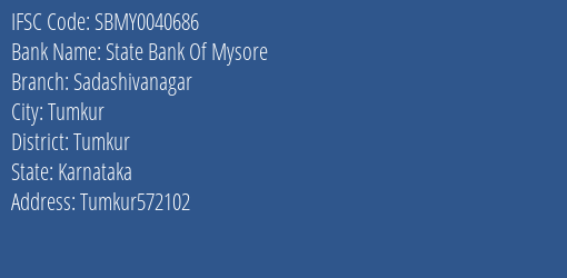 State Bank Of Mysore Sadashivanagar Branch, Branch Code 040686 & IFSC Code SBMY0040686