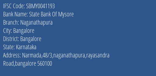 State Bank Of Mysore Naganathapura Branch IFSC Code