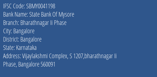 State Bank Of Mysore Bharathnagar Ii Phase Branch IFSC Code