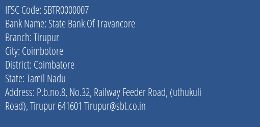 State Bank Of Travancore Tirupur Branch Coimbatore IFSC Code SBTR0000007