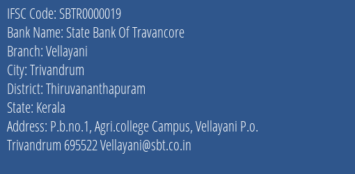 State Bank Of Travancore Vellayani Branch IFSC Code