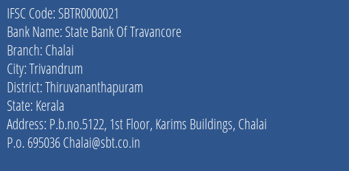 State Bank Of Travancore Chalai Branch IFSC Code