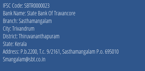 State Bank Of Travancore Sasthamangalam Branch IFSC Code