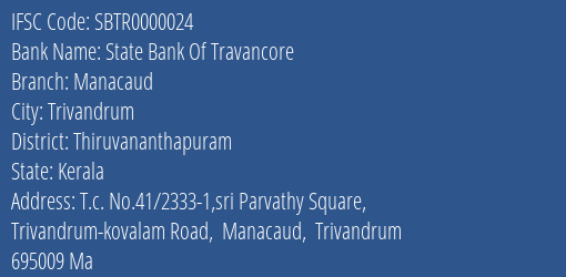 State Bank Of Travancore Manacaud Branch IFSC Code