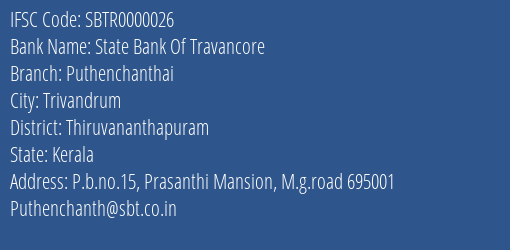 State Bank Of Travancore Puthenchanthai Branch IFSC Code