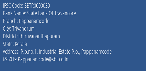 State Bank Of Travancore Pappanamcode Branch IFSC Code