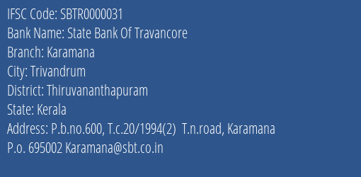 State Bank Of Travancore Karamana Branch IFSC Code