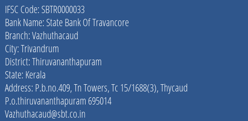 State Bank Of Travancore Vazhuthacaud Branch IFSC Code