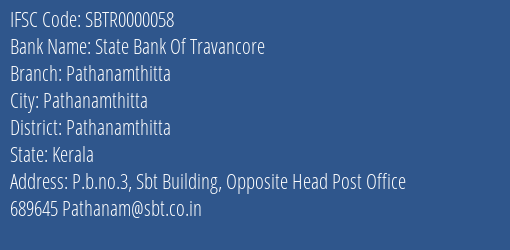 State Bank Of Travancore Pathanamthitta Branch IFSC Code