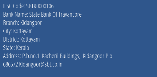 State Bank Of Travancore Kidangoor Branch IFSC Code