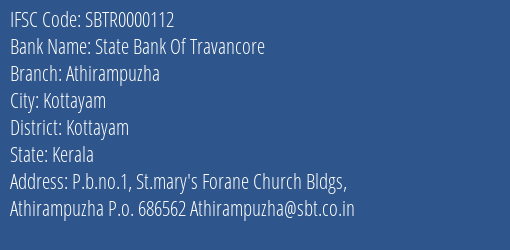 State Bank Of Travancore Athirampuzha Branch Kottayam IFSC Code SBTR0000112