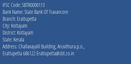 State Bank Of Travancore Erattupetta Branch Kottayam IFSC Code SBTR0000113