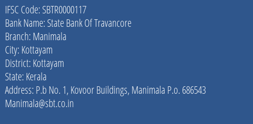 State Bank Of Travancore Manimala Branch Kottayam IFSC Code SBTR0000117