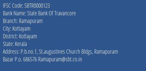 State Bank Of Travancore Ramapuram Branch, Branch Code 000123 & IFSC Code SBTR0000123