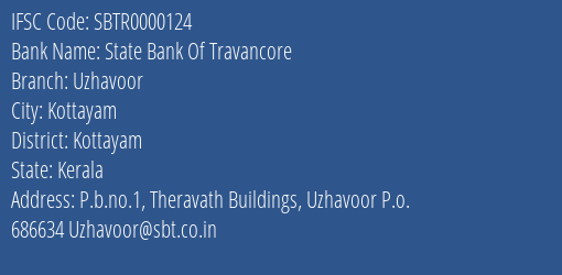 State Bank Of Travancore Uzhavoor Branch Kottayam IFSC Code SBTR0000124