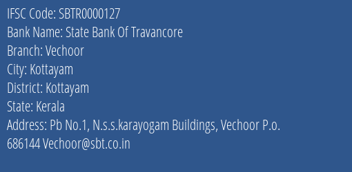 State Bank Of Travancore Vechoor Branch IFSC Code