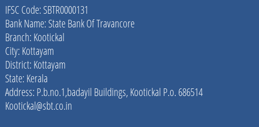 State Bank Of Travancore Kootickal Branch Kottayam IFSC Code SBTR0000131