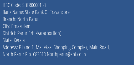 State Bank Of Travancore North Parur Branch Parur Ezhikkara Portion IFSC Code SBTR0000153
