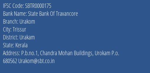 State Bank Of Travancore Urakom Branch Urakam IFSC Code SBTR0000175
