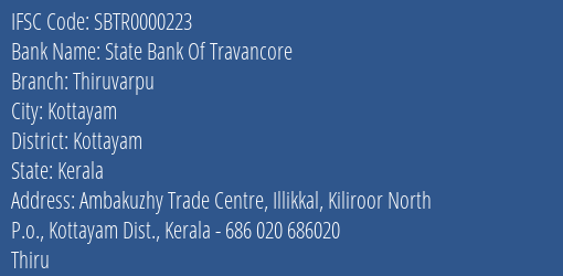 State Bank Of Travancore Thiruvarpu Branch Kottayam IFSC Code SBTR0000223